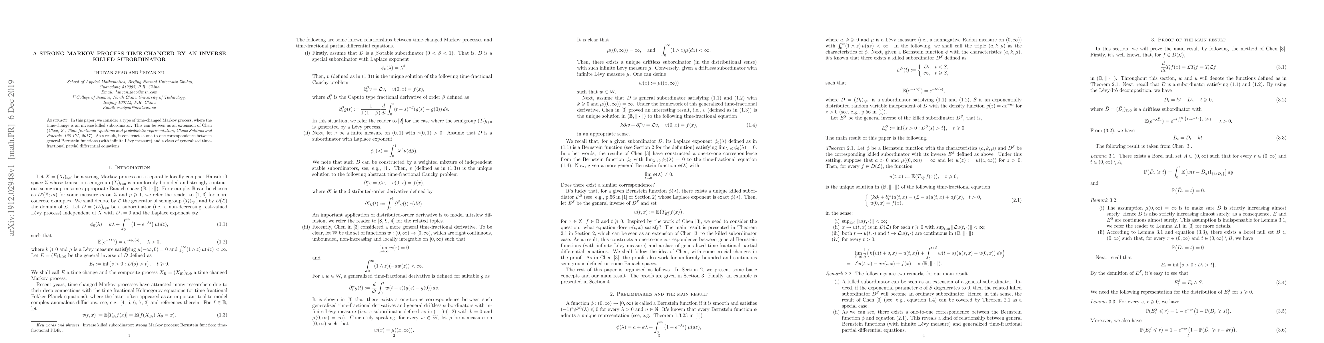 Thumbnail for A strong Markov process time-changed by an inverse killed subordinator