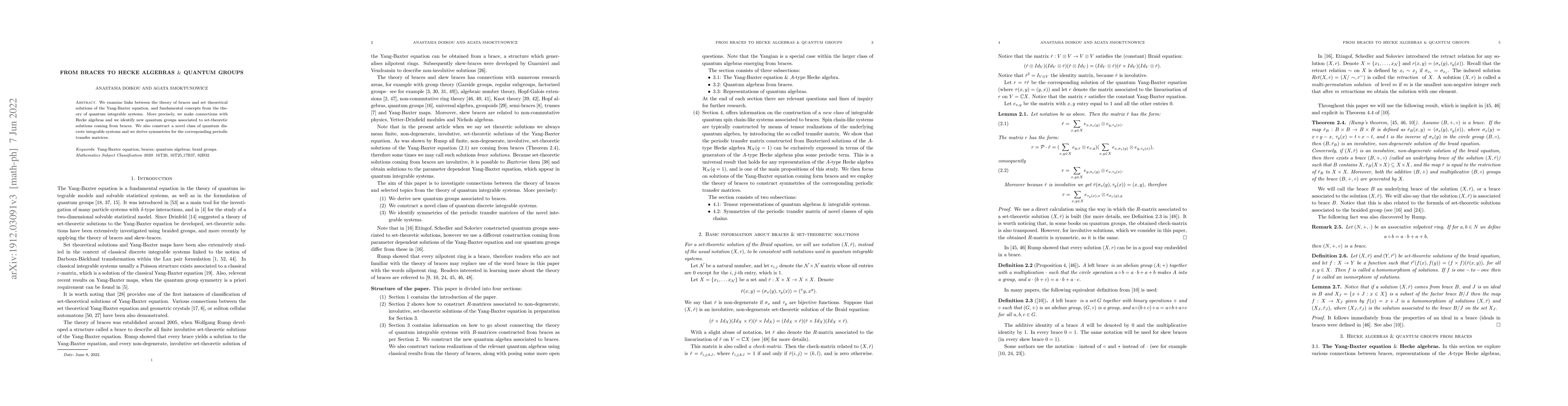 Thumbnail for From Braces to Hecke algebras & Quantum Groups