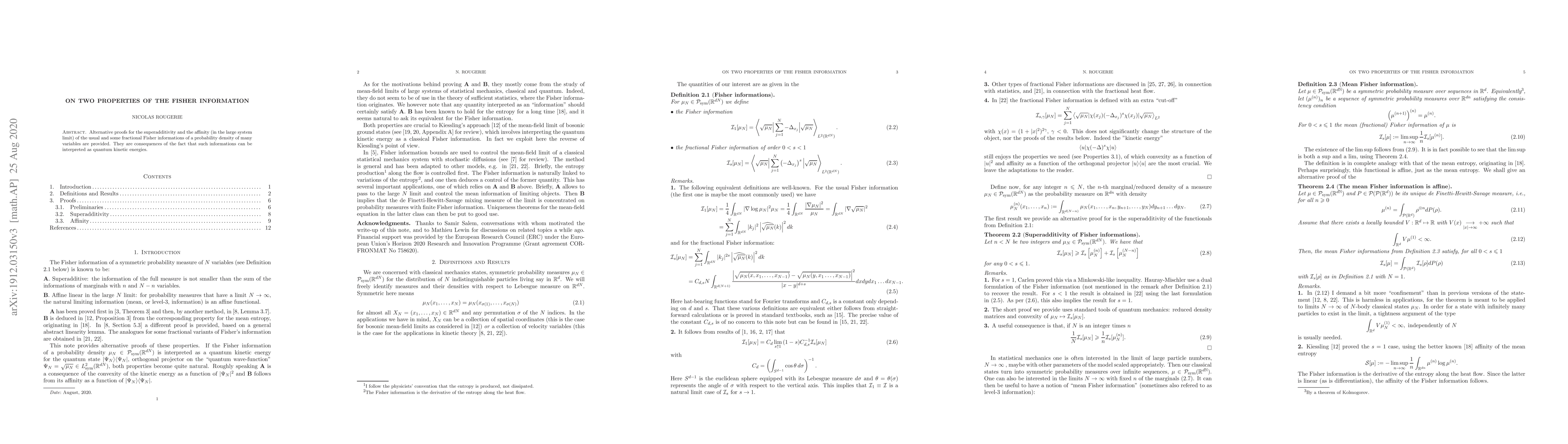 Thumbnail for On two properties of the Fisher information