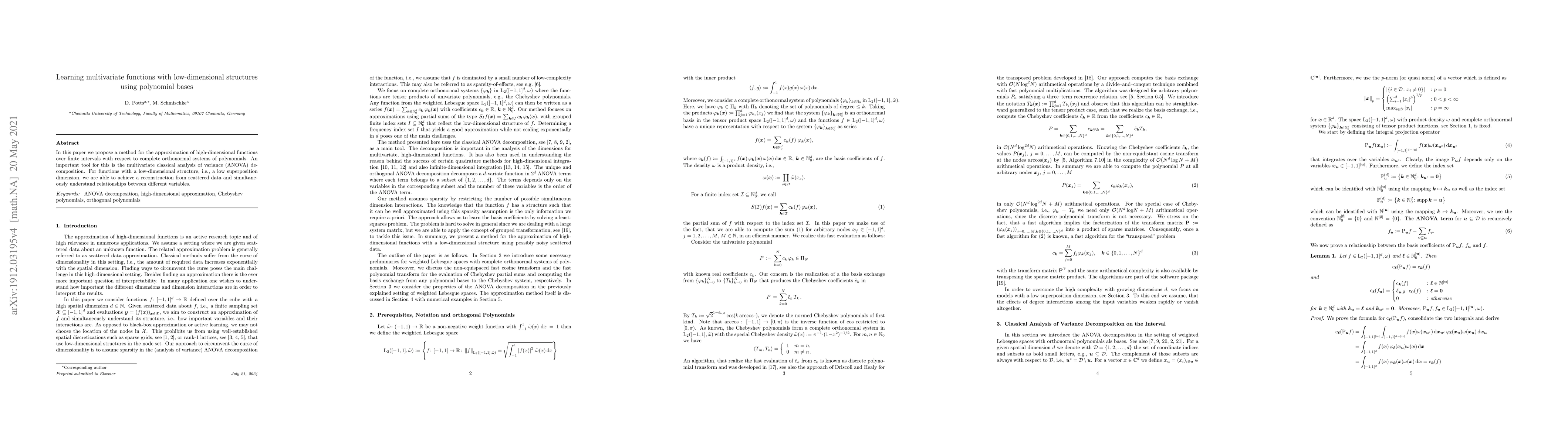 Thumbnail for Learning multivariate functions with low-dimensional structures using
  polynomial bases