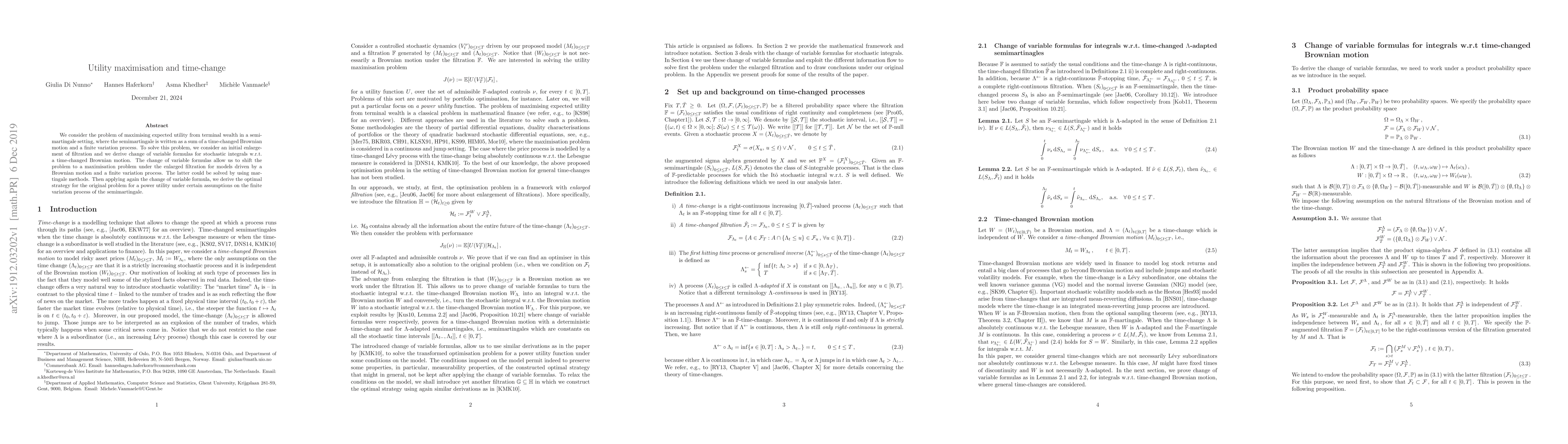 Thumbnail for Utility maximisation and time-change