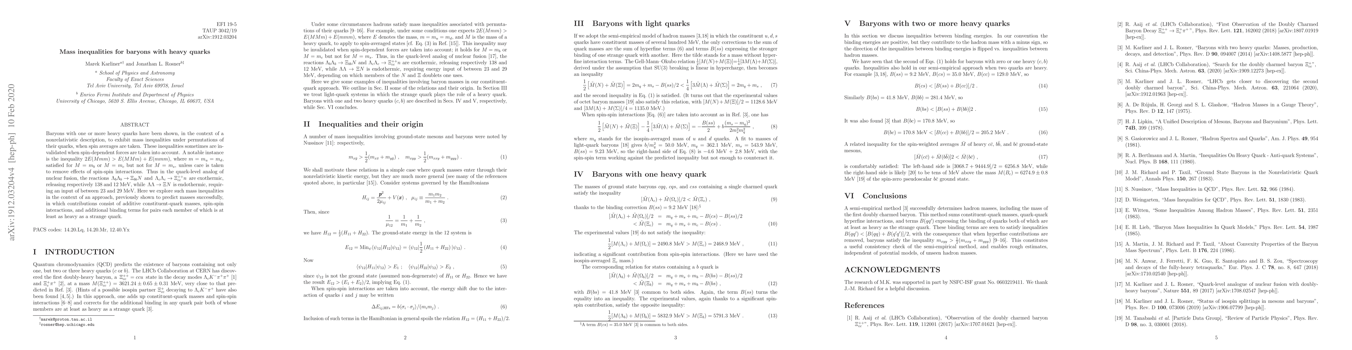 Thumbnail for Mass inequalities for baryons with heavy quarks
