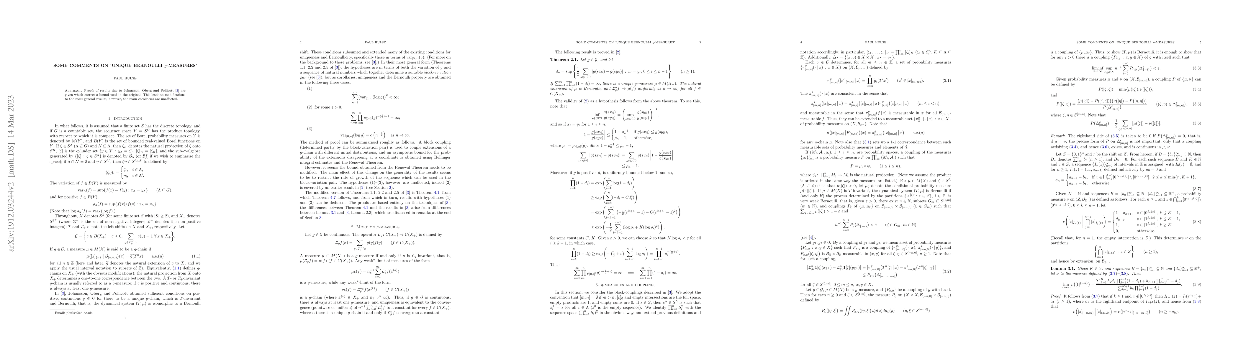 Thumbnail for Some comments on 'Unique Bernoulli $g$-measures'