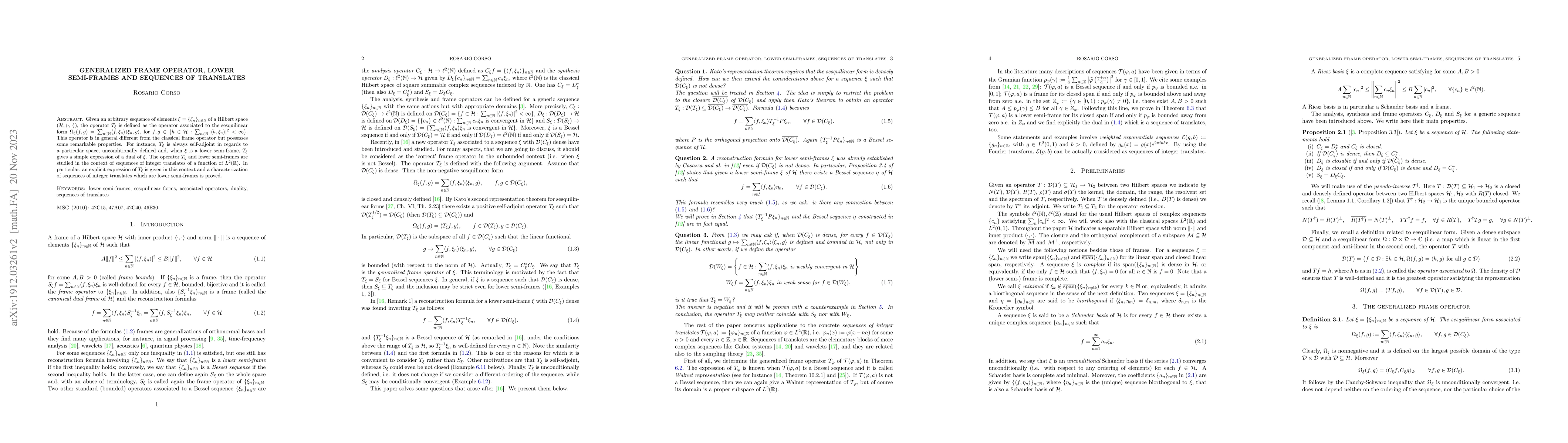Thumbnail for Generalized frame operator, lower semi-frames and sequences of
  translates