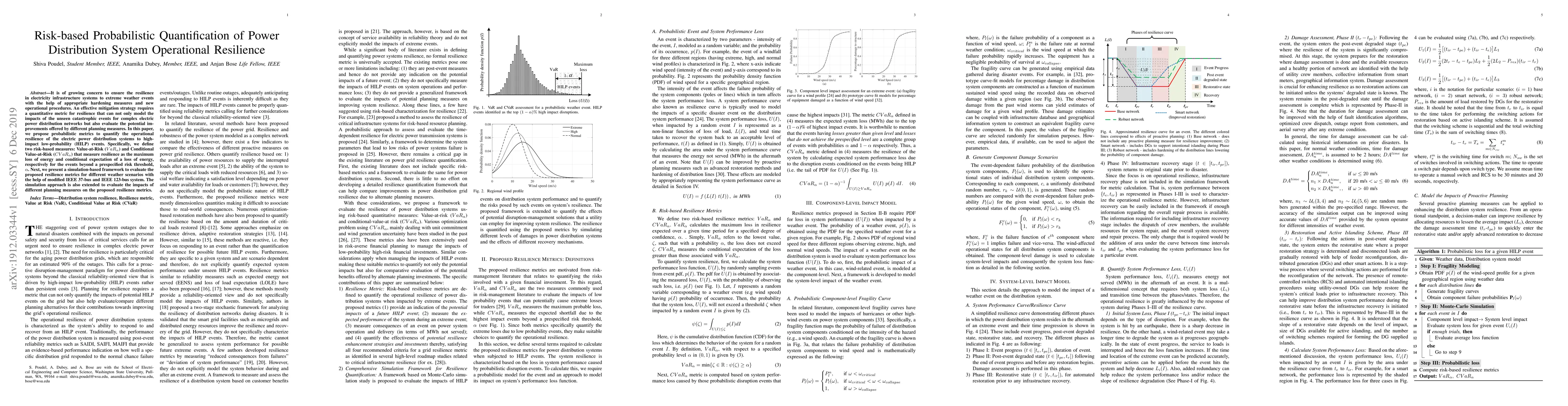 Thumbnail for Risk-based Probabilistic Quantification of Power Distribution System
  Operational Resilience