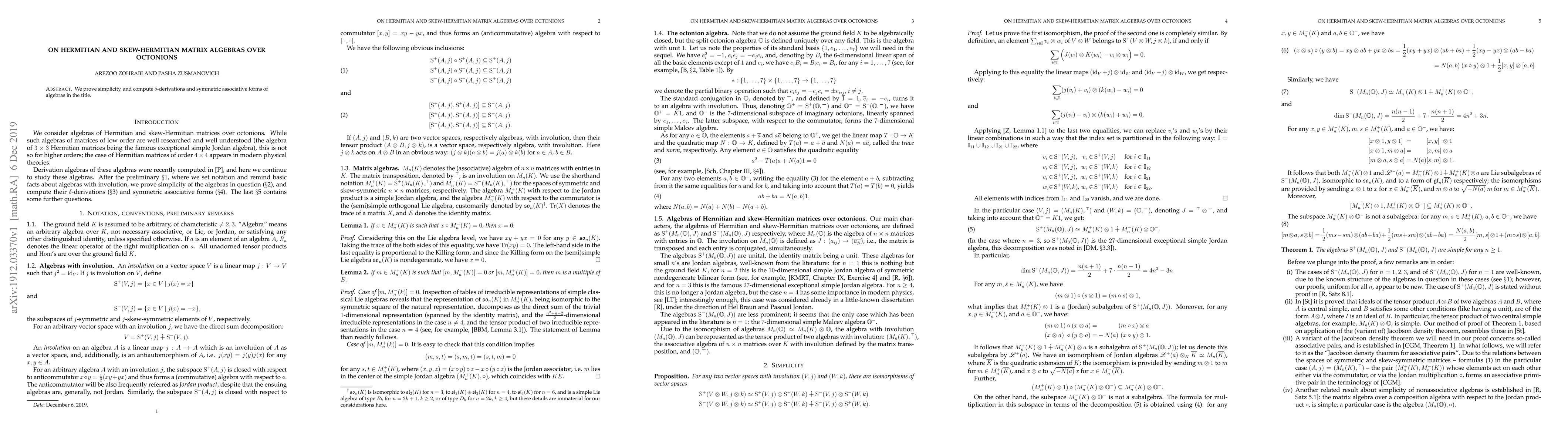 Thumbnail for On Hermitian and skew-Hermitian matrix algebras over octonions