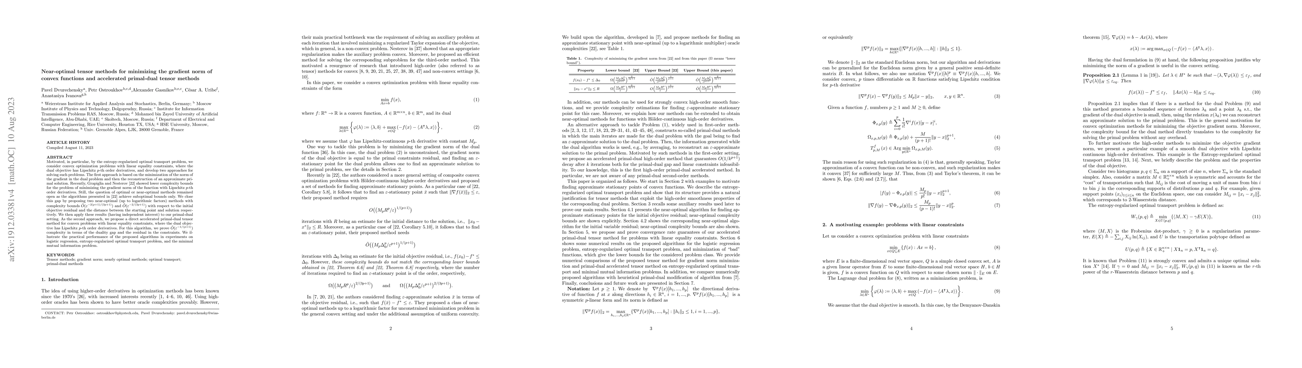 Thumbnail for Near-optimal tensor methods for minimizing the gradient norm of convex
  functions and accelerated primal-dual tensor methods