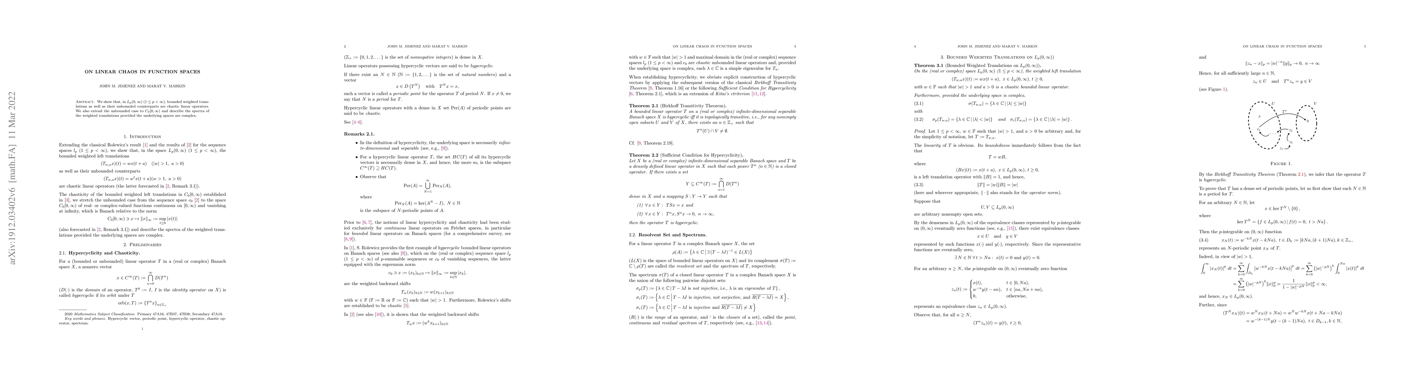 Thumbnail for On linear chaos in function spaces