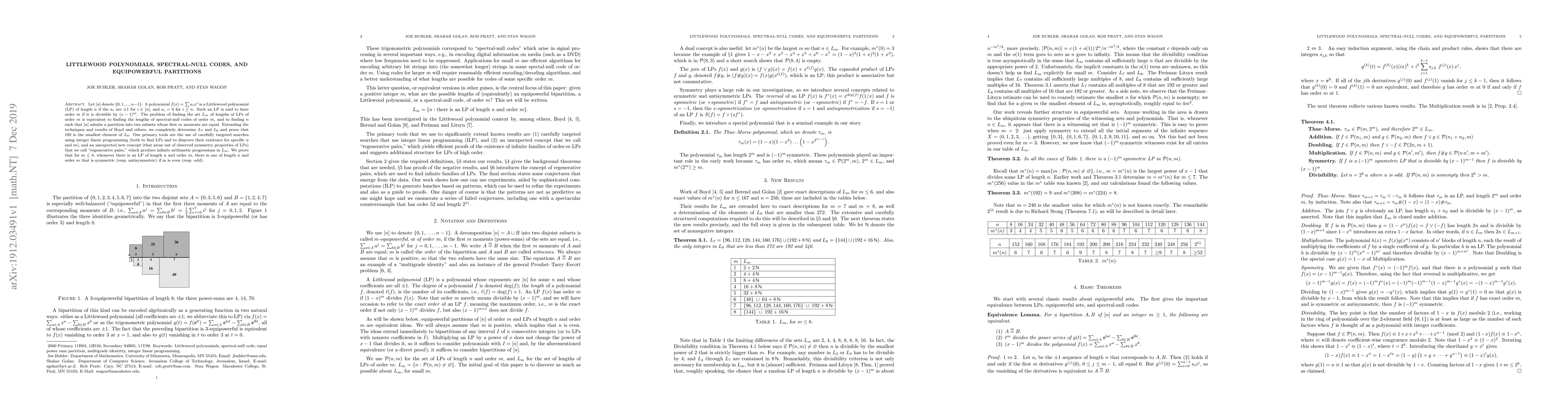 Thumbnail for Littlewood Polynomials, Spectral-Null Codes, and Equipowerful Partitions