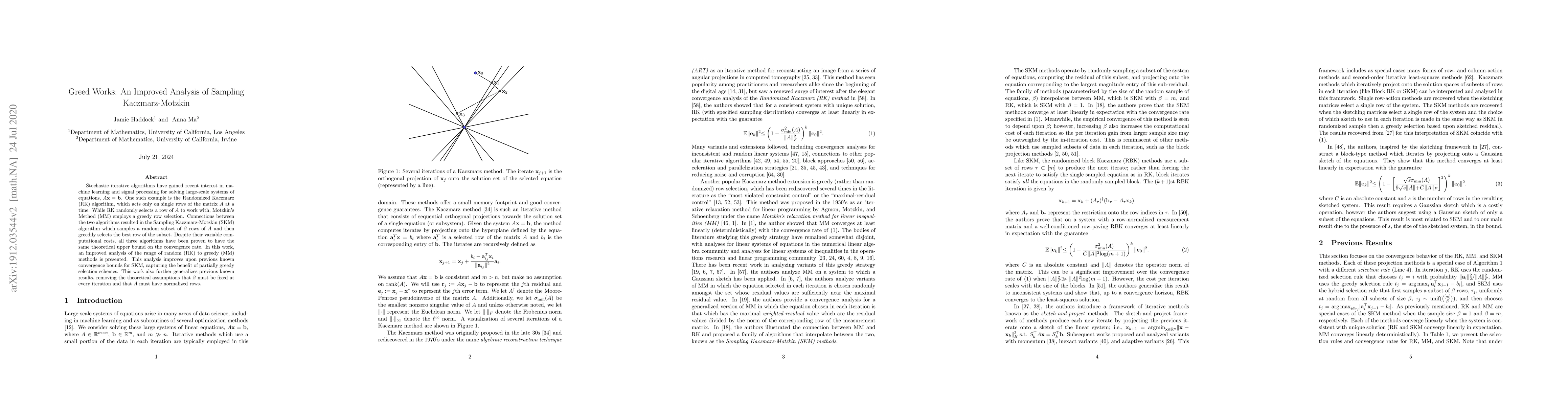Thumbnail for Greed Works: An Improved Analysis of Sampling Kaczmarz-Motzkin
