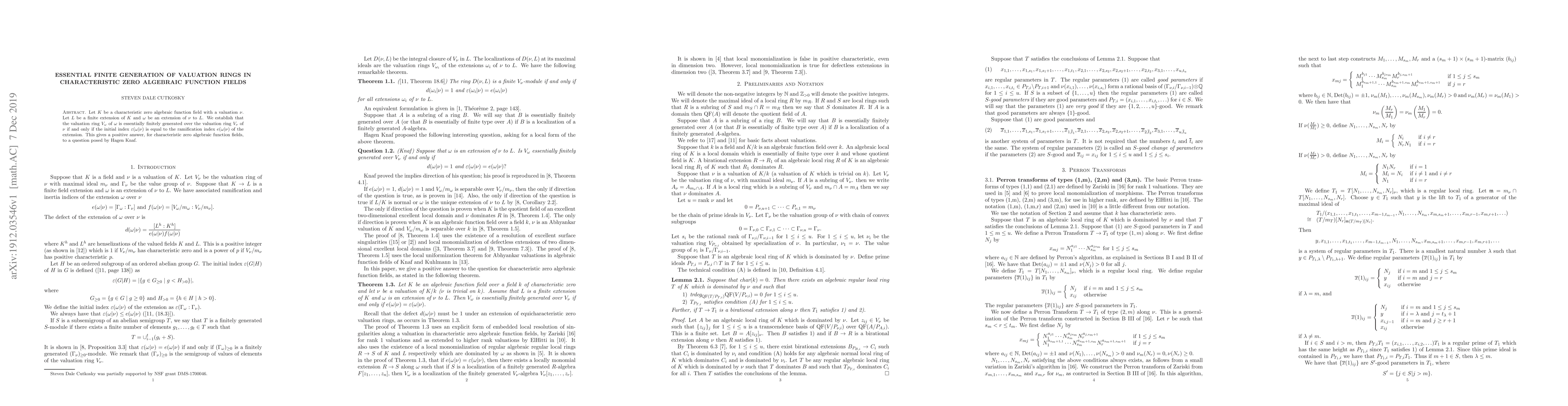 Thumbnail for Essential Finite Generation of Valuation Rings in Characteristic Zero
  Algebraic Function Fields