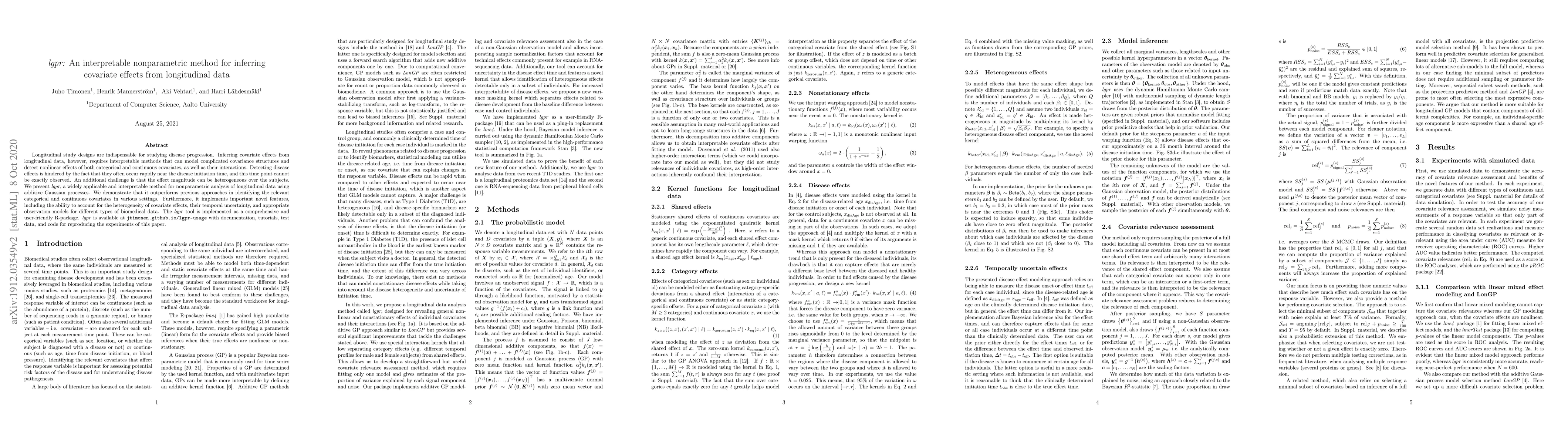 Thumbnail for lgpr: An interpretable nonparametric method for inferring covariate
  effects from longitudinal data
