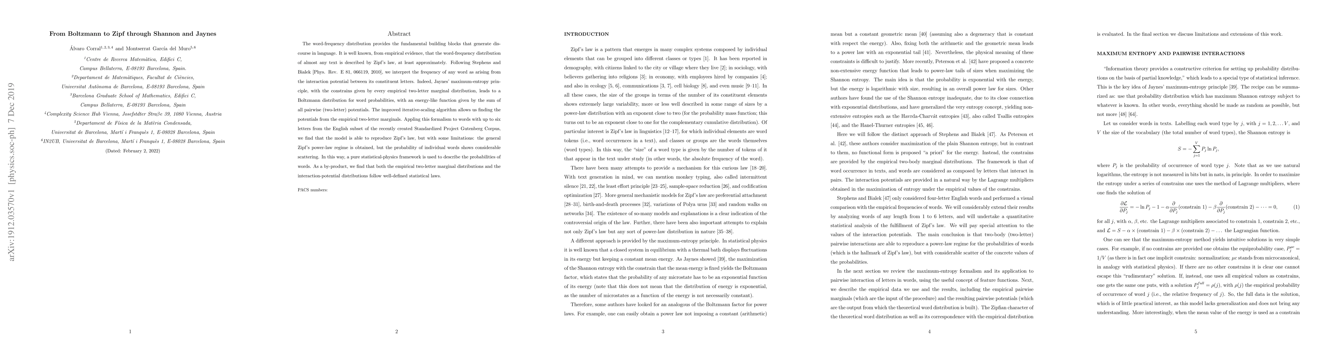 Thumbnail for From Boltzmann to Zipf through Shannon and Jaynes