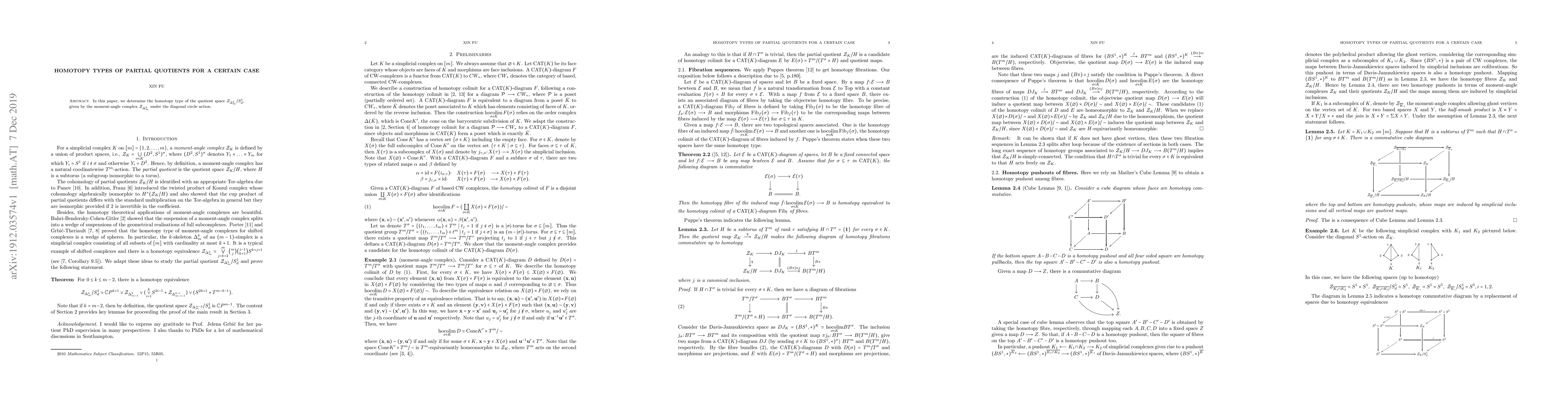Thumbnail for Homotopy types of partial quotients for a certain case