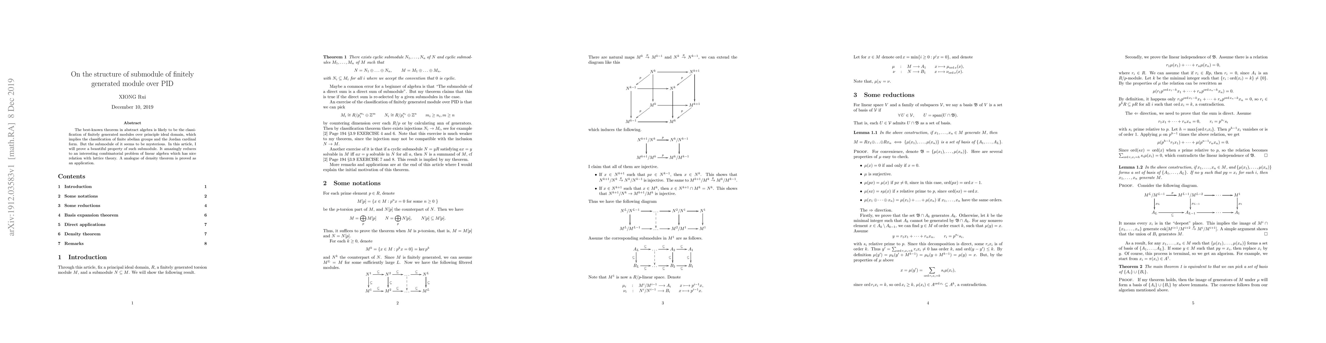 Thumbnail for On the structure of submodule of finitely generated module over PID