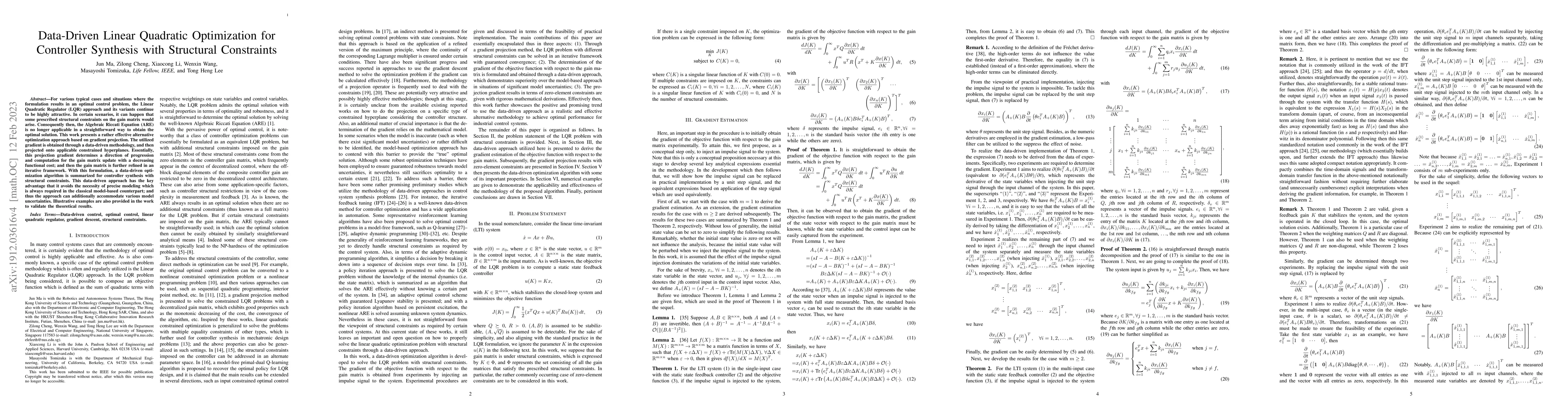 Thumbnail for Data-Driven Linear Quadratic Optimization for Controller Synthesis with
  Structural Constraints