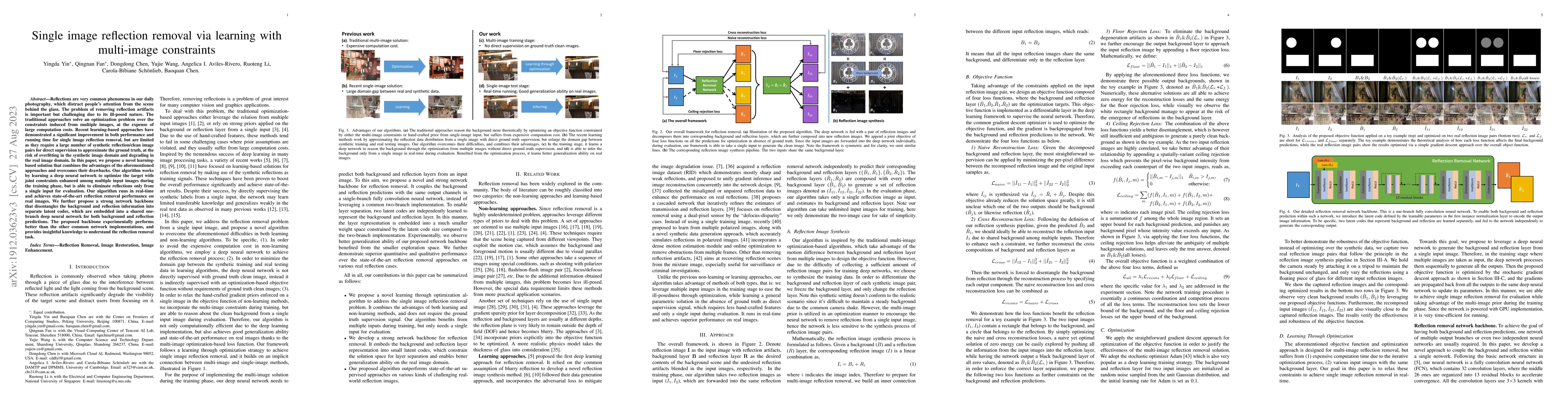 Thumbnail for Single image reflection removal via learning with multi-image
  constraints
