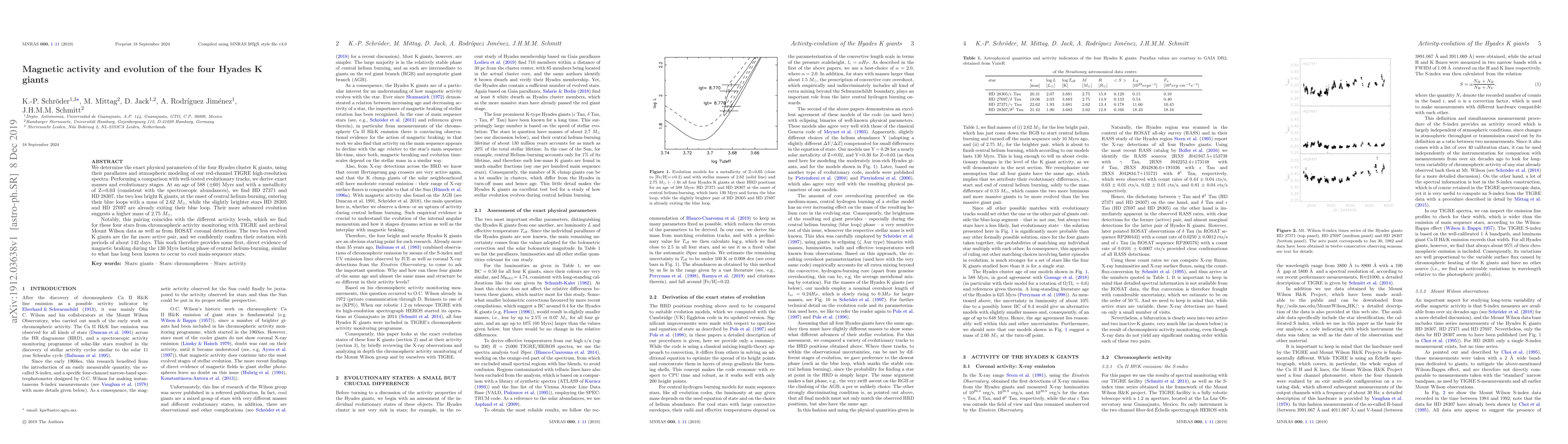 Thumbnail for Magnetic activity and evolution of the four Hyades K giants