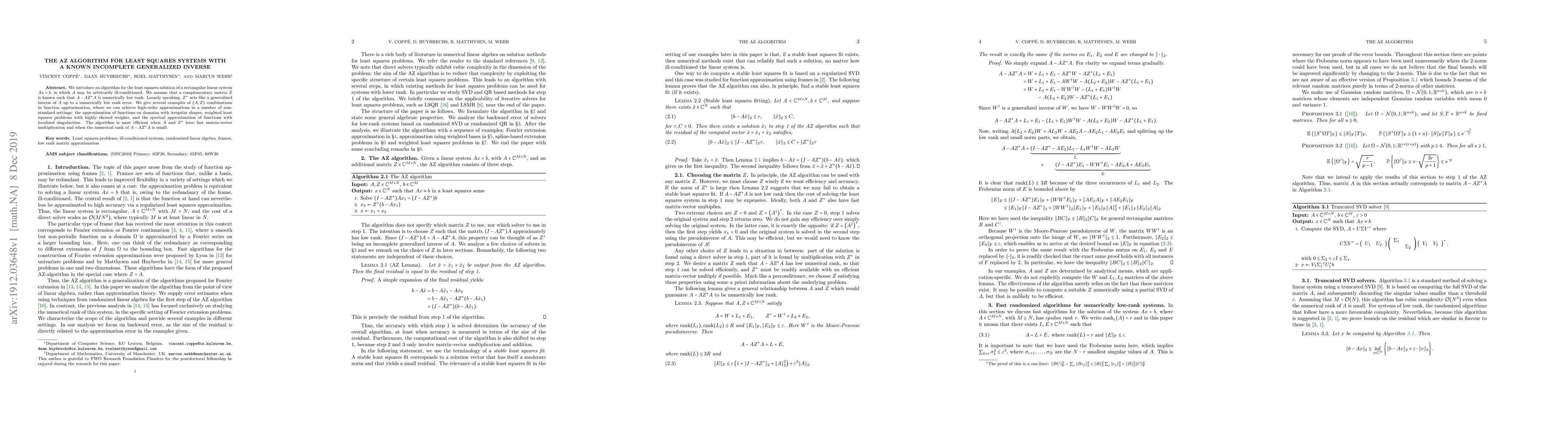 Thumbnail for The AZ algorithm for least squares systems with a known incomplete
  generalized inverse