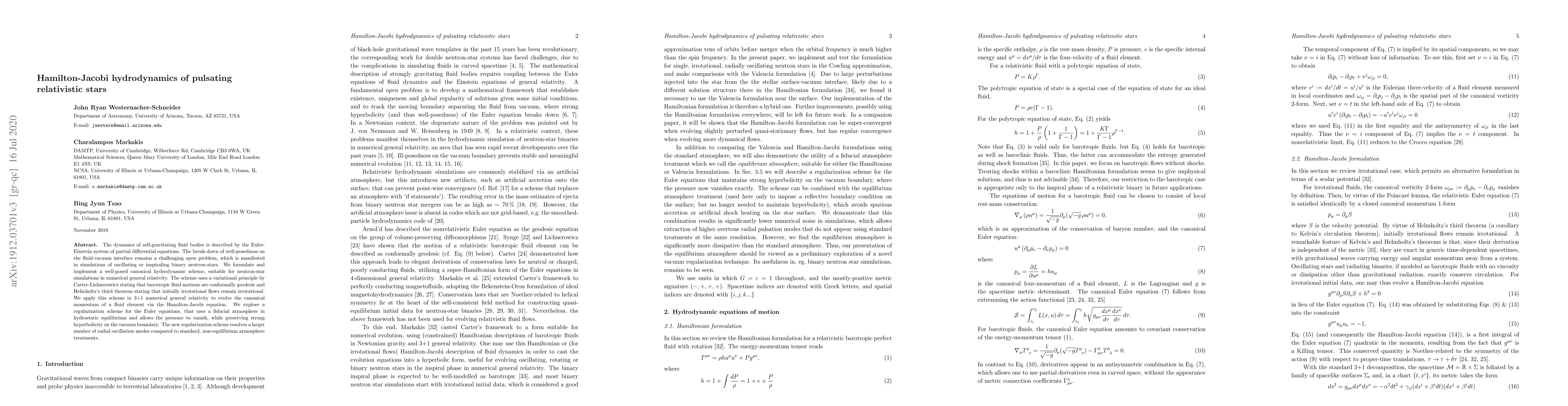 Thumbnail for Hamilton-Jacobi hydrodynamics of pulsating relativistic stars