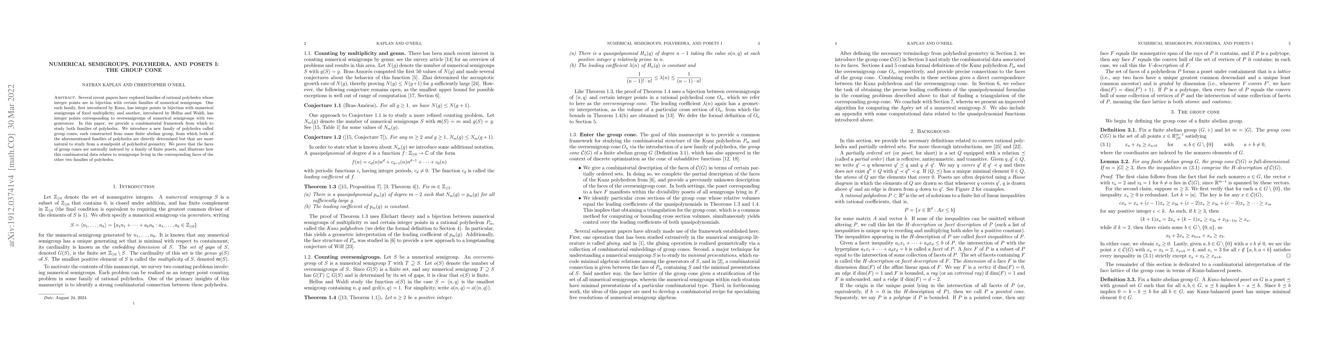 Thumbnail for Numerical semigroups, polyhedra, and posets I: the group cone