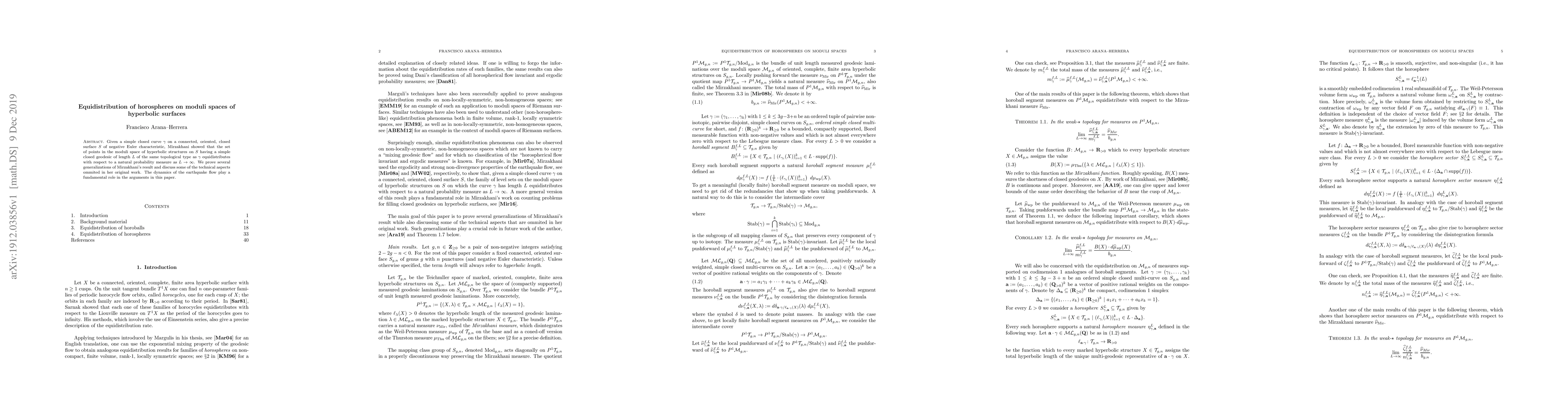 Thumbnail for Equidistribution of horospheres on moduli spaces of hyperbolic surfaces