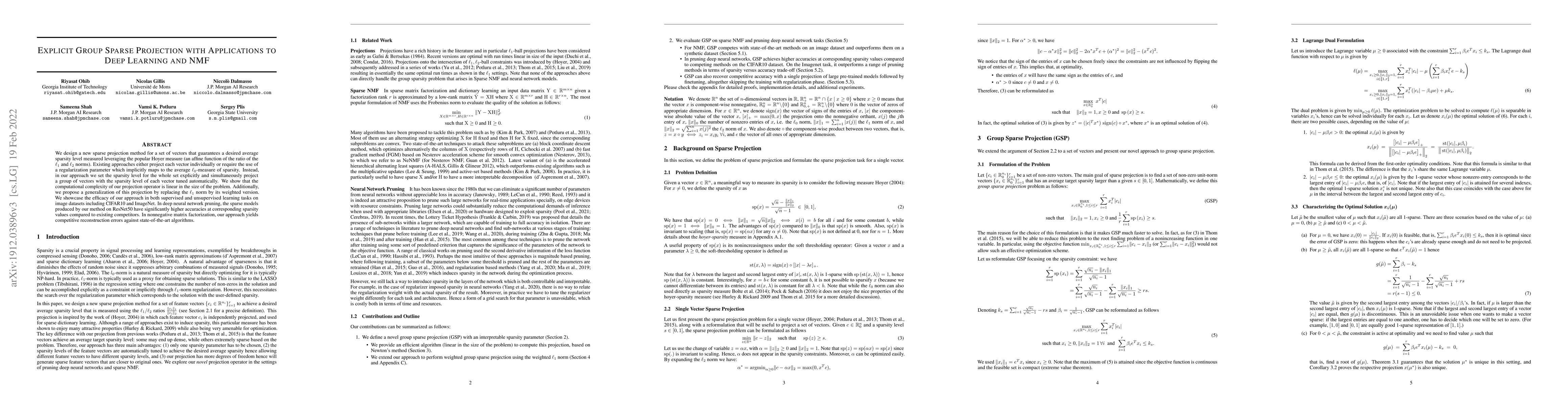 Thumbnail for Explicit Group Sparse Projection with Applications to Deep Learning and
  NMF