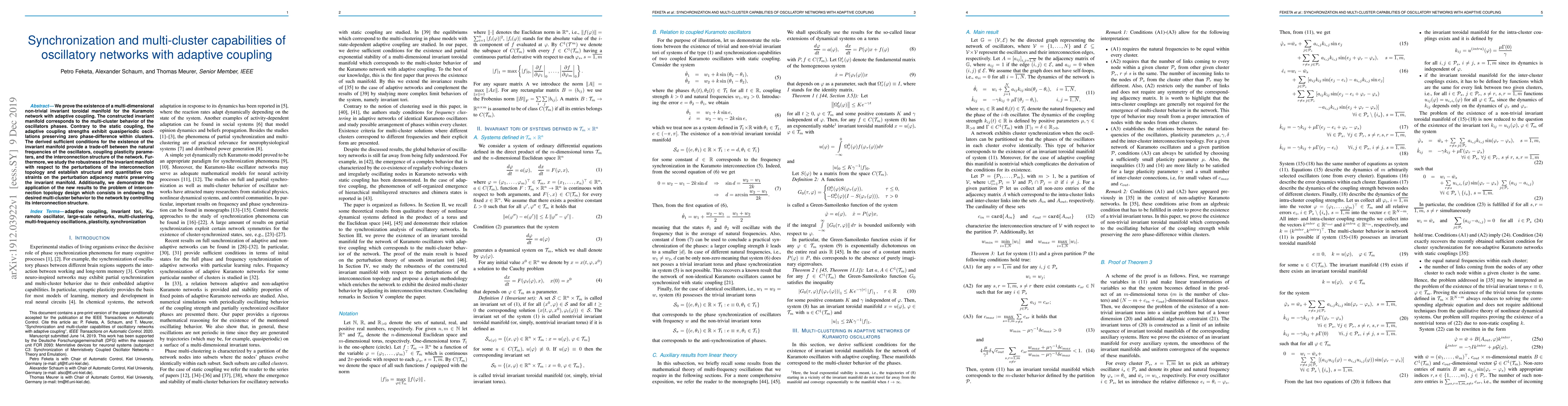 Thumbnail for Synchronization and multi-cluster capabilities of oscillatory networks
  with adaptive coupling