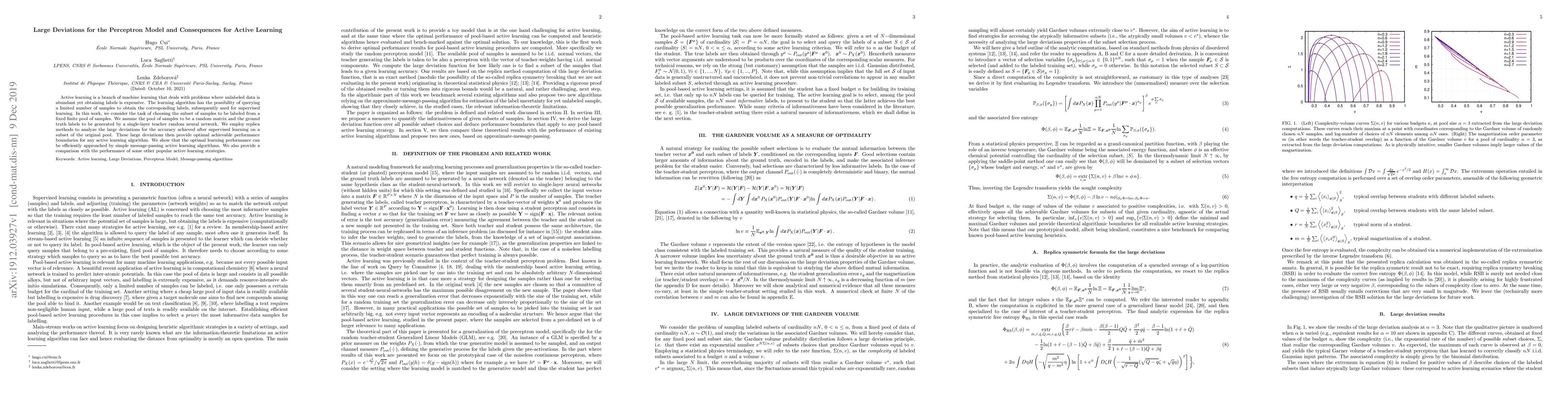 Thumbnail for Large deviations for the perceptron model and consequences for active
  learning