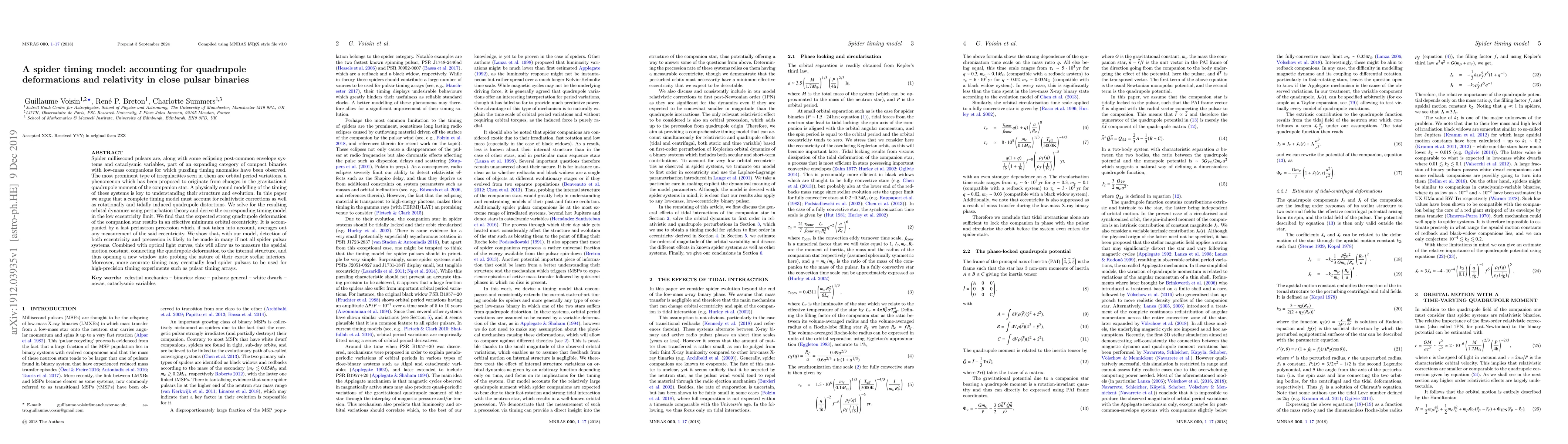 Thumbnail for A spider timing model: accounting for quadrupole deformations and
  relativity in close pulsar binaries