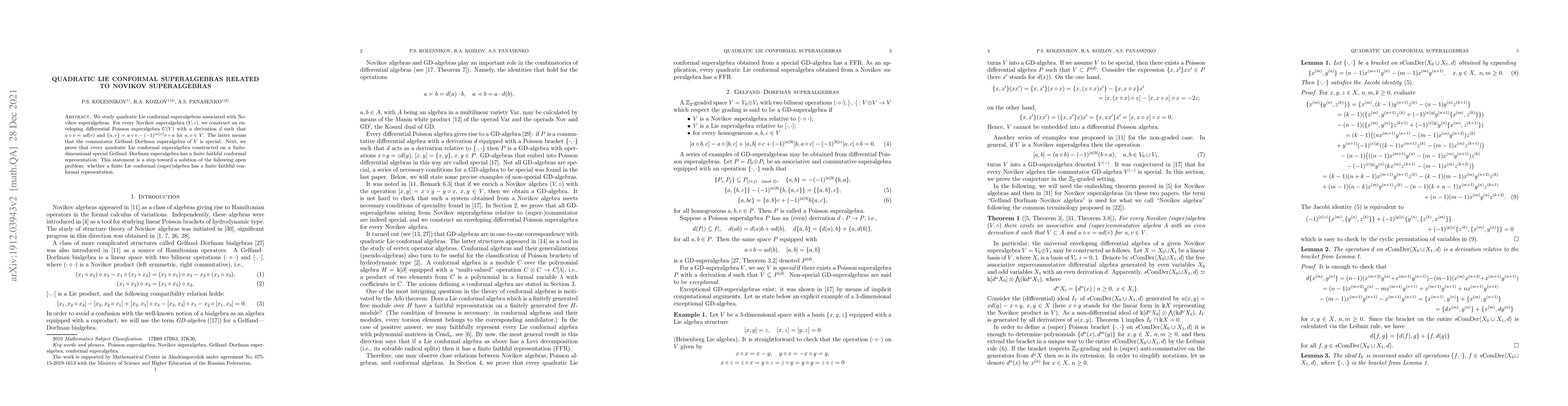 Thumbnail for Quadratic Lie conformal superalgebras related to Novikov superalgebras
