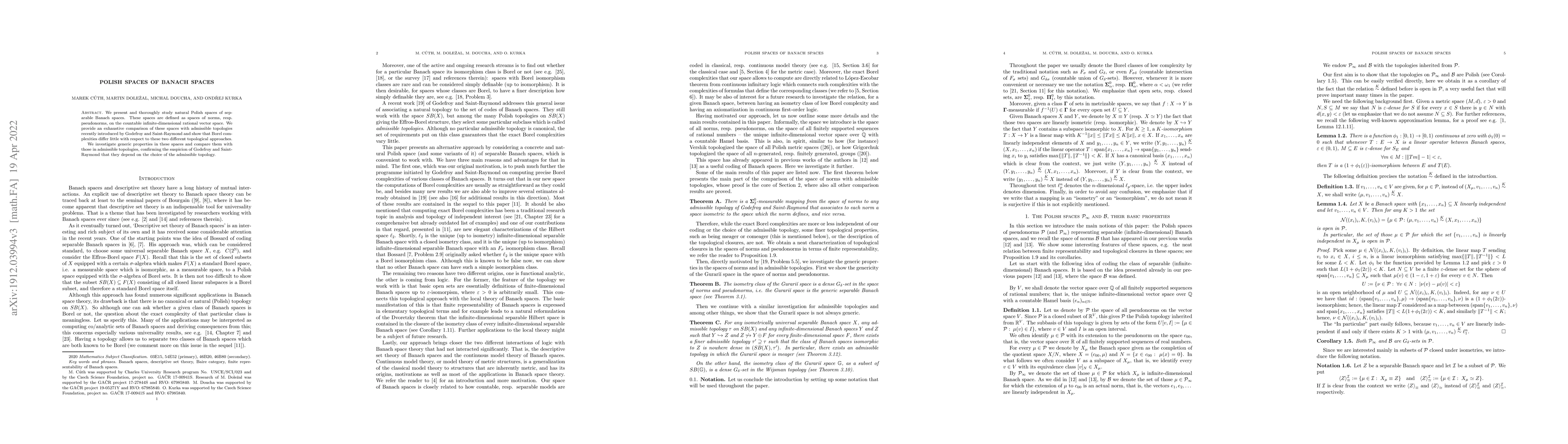 Thumbnail for Polish spaces of Banach spaces