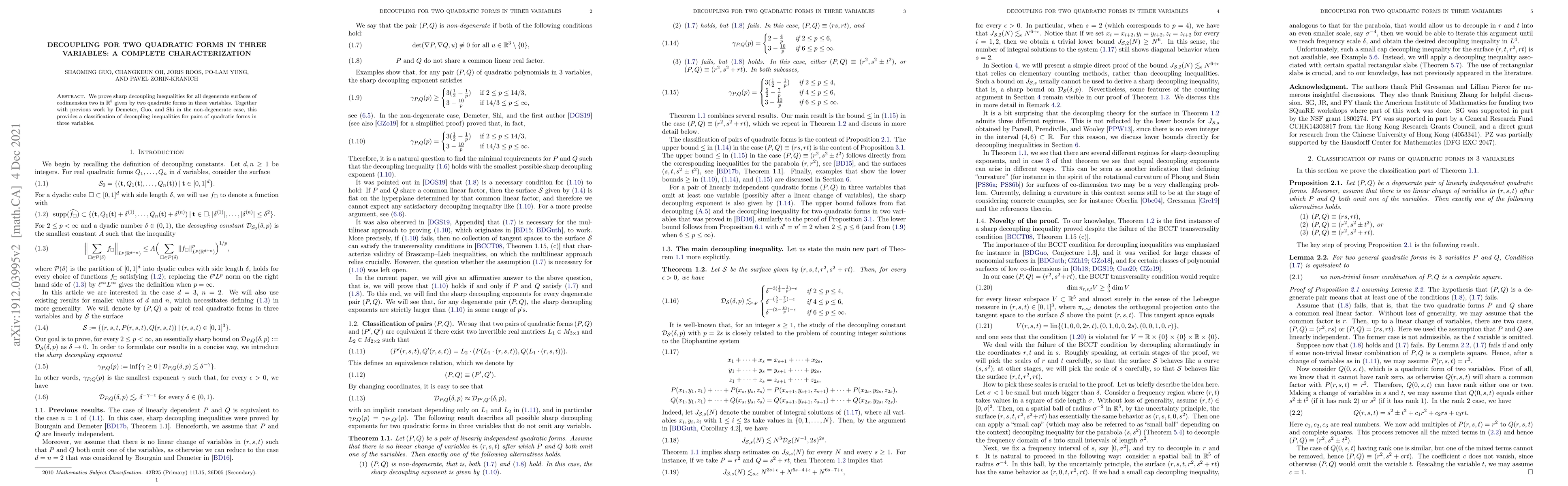 Thumbnail for Decoupling for two quadratic forms in three variables: a complete
  characterization
