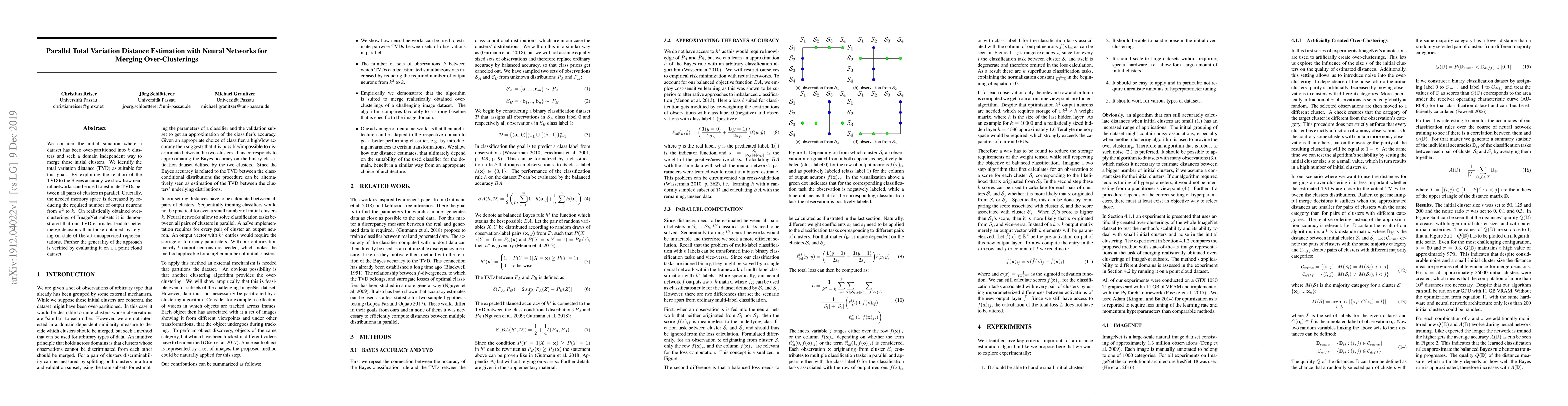 Thumbnail for Parallel Total Variation Distance Estimation with Neural Networks for
  Merging Over-Clusterings