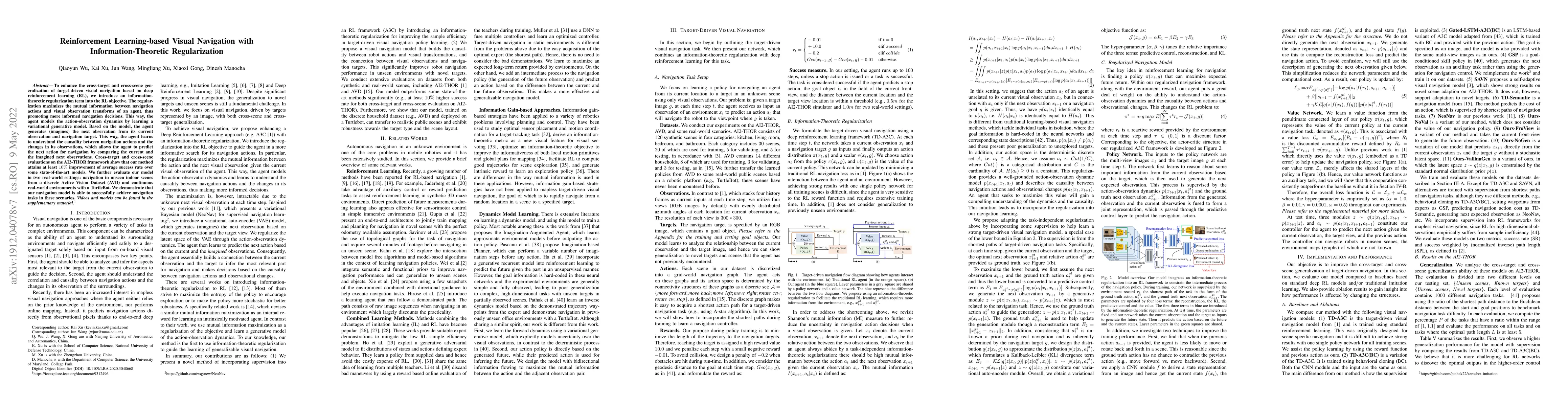 Thumbnail for Reinforcement Learning-based Visual Navigation with
  Information-Theoretic Regularization