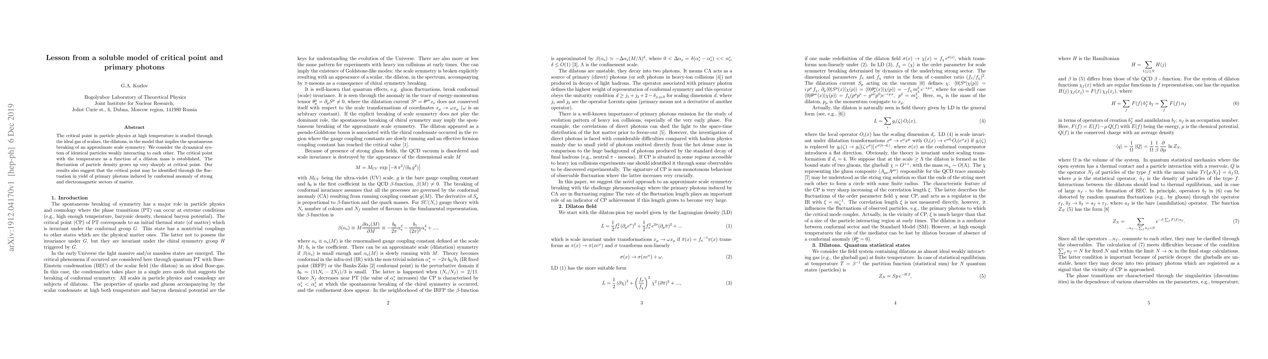 Thumbnail for Lesson from a soluble model of critical point and primary photons