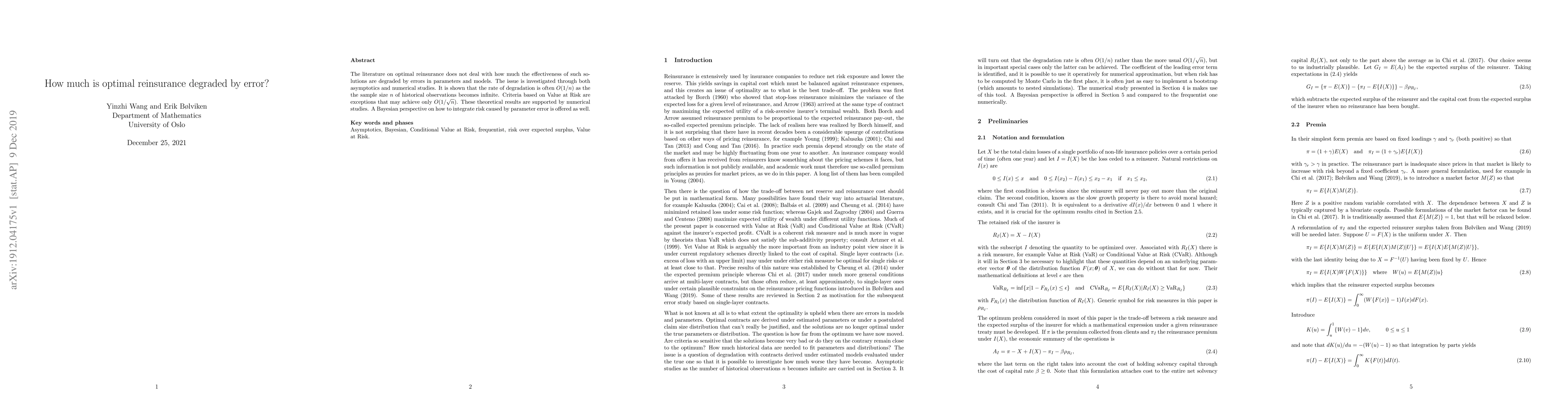Thumbnail for How much is optimal reinsurance degraded by error?
