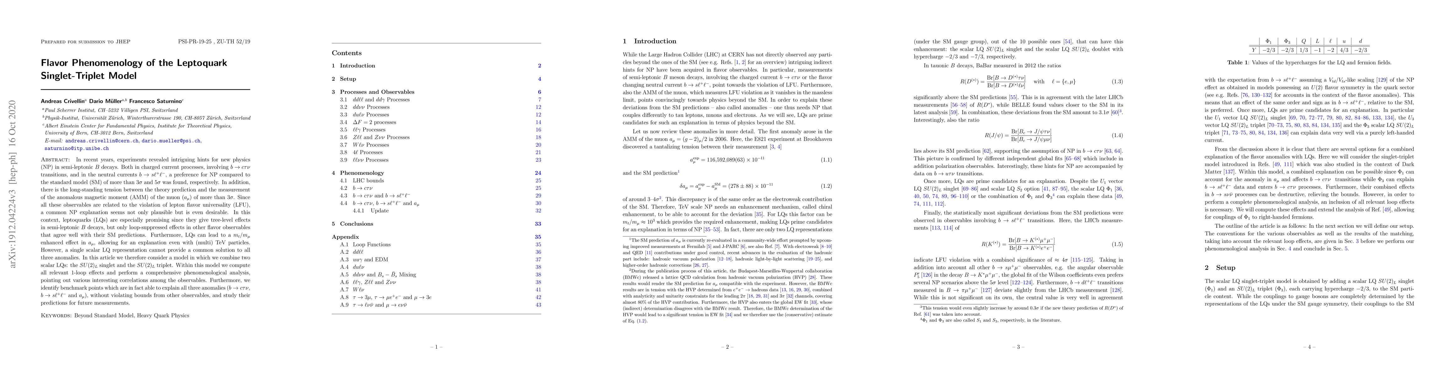 Thumbnail for Flavor Phenomenology of the Leptoquark Singlet-Triplet Model