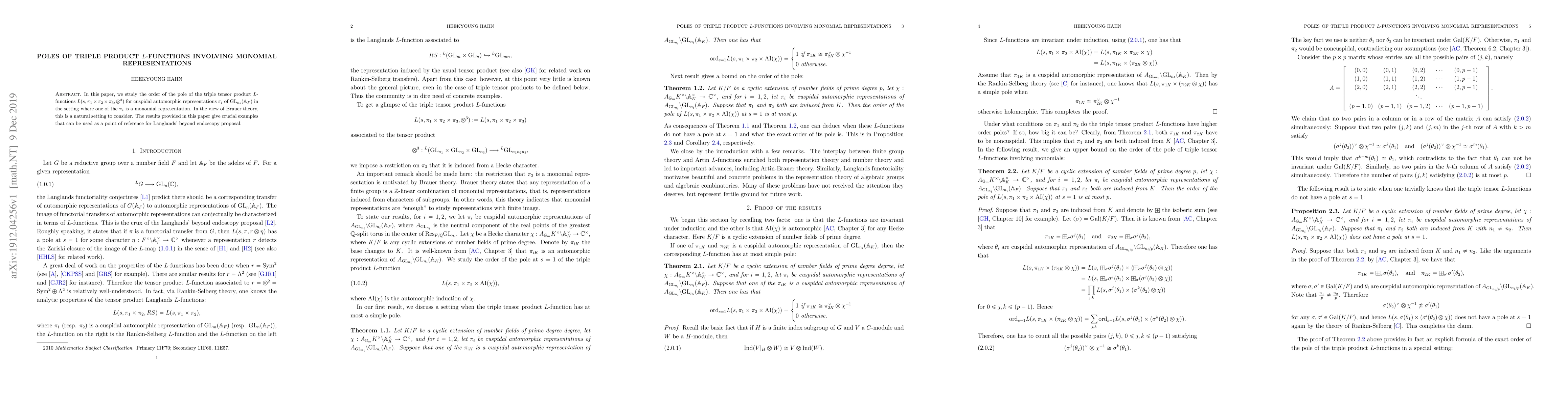 Thumbnail for Poles of triple product $L$-functions involving monomial representations