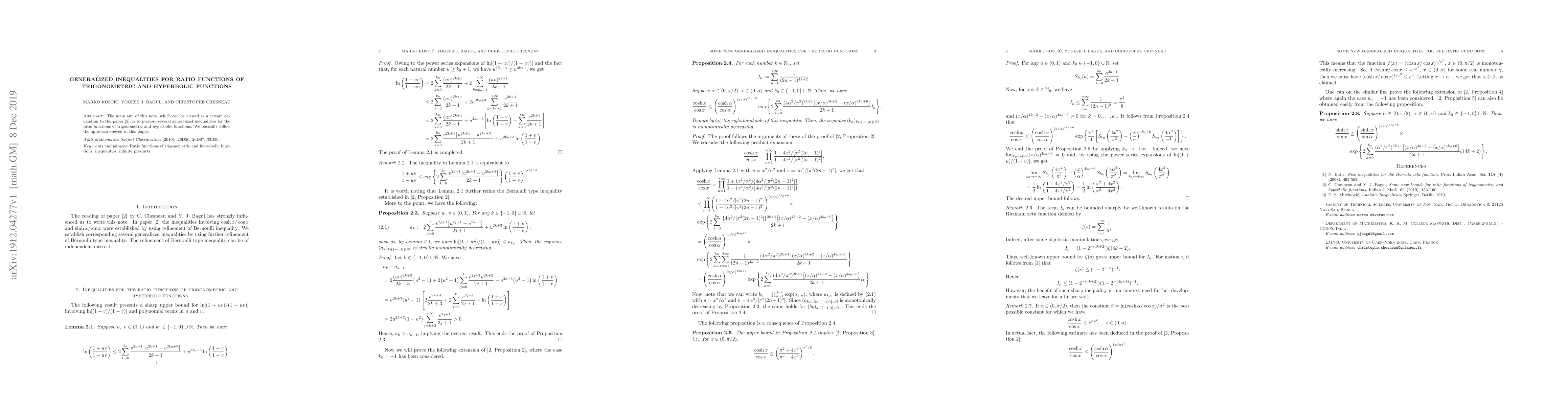Thumbnail for Generalized inequalities for ratio functions of trigonometric and
  hyperbolic functions