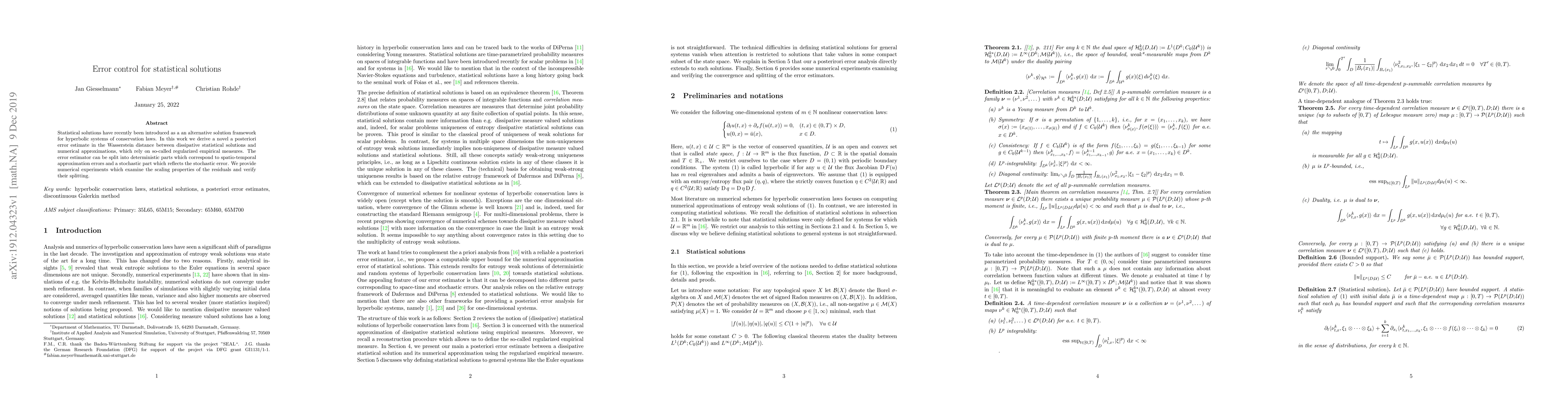 Thumbnail for Error control for statistical solutions