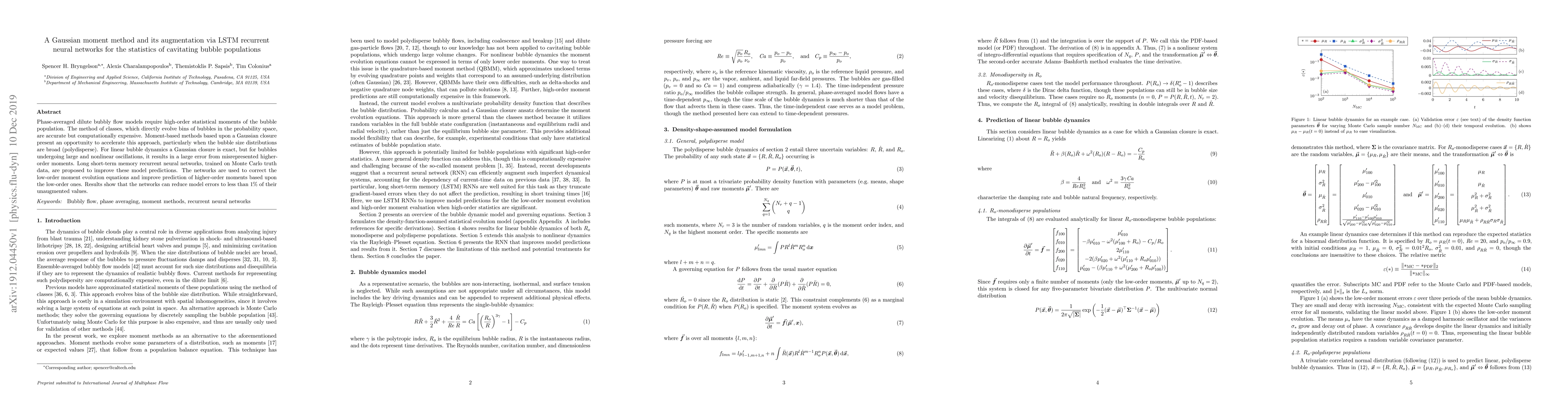 Thumbnail for A Gaussian moment method and its augmentation via LSTM recurrent neural
  networks for the statistics of cavitating bubble populations