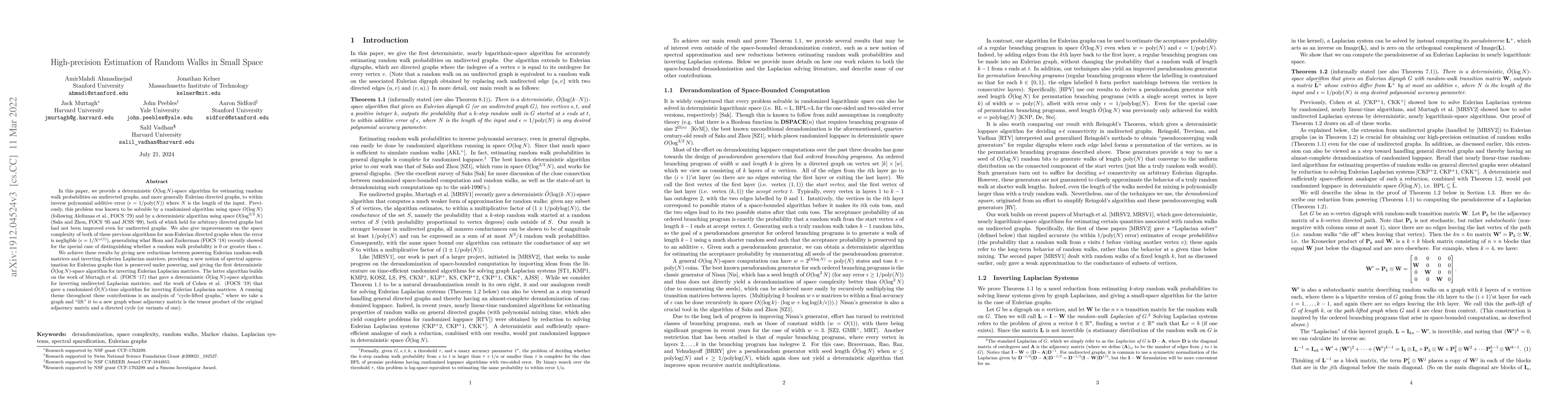 Thumbnail for High-precision Estimation of Random Walks in Small Space