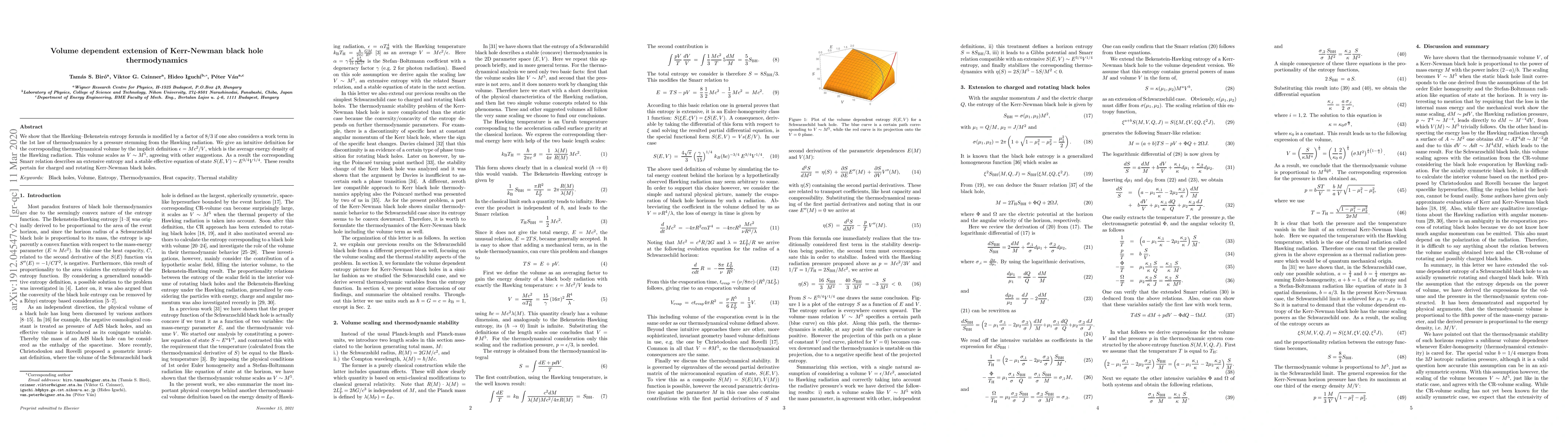 Thumbnail for Volume dependent extension of Kerr-Newman black hole thermodynamics
