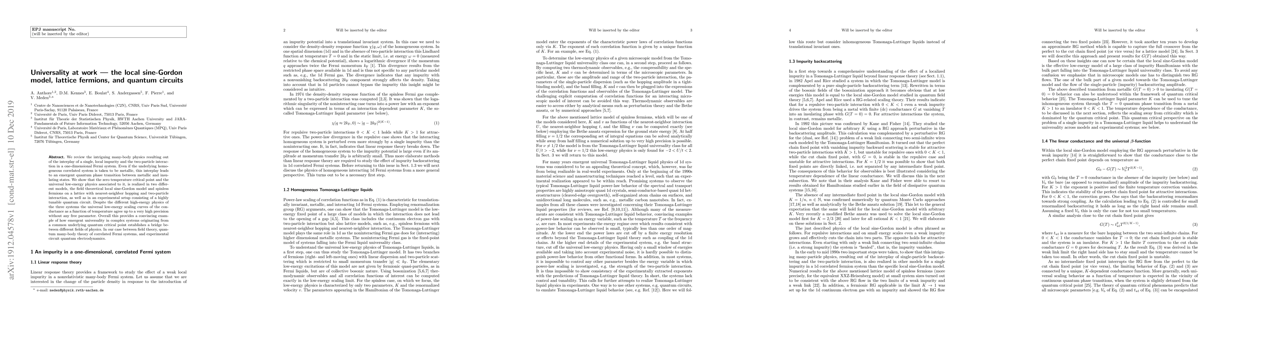 Thumbnail for Universality at work -- the local sine-Gordon model, lattice fermions,
  and quantum circuits