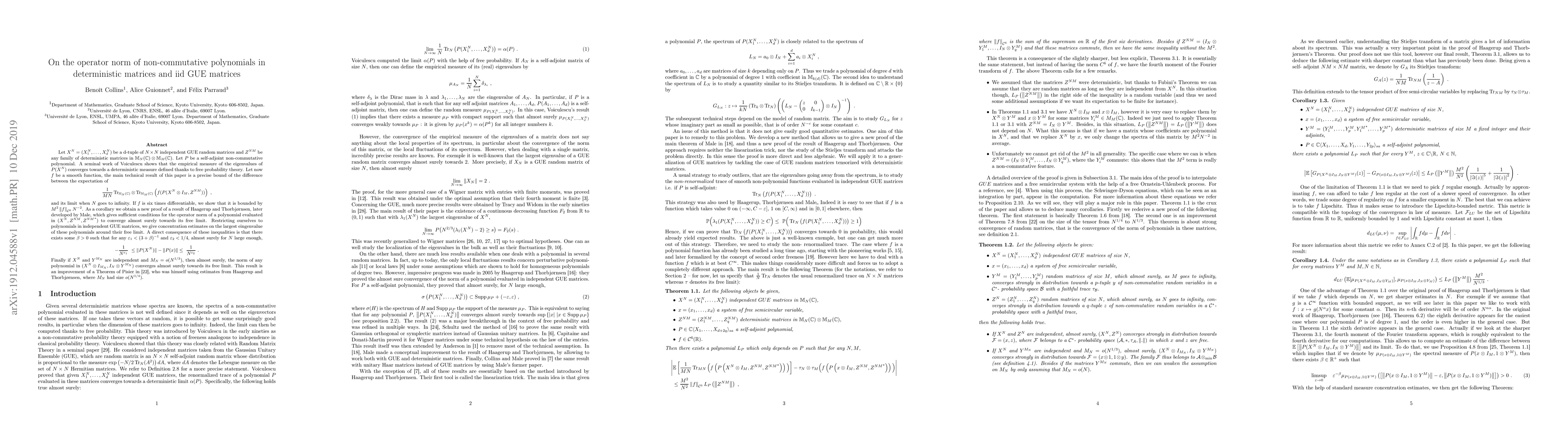 Thumbnail for On the operator norm of non-commutative polynomials in deterministic
  matrices and iid GUE matrices