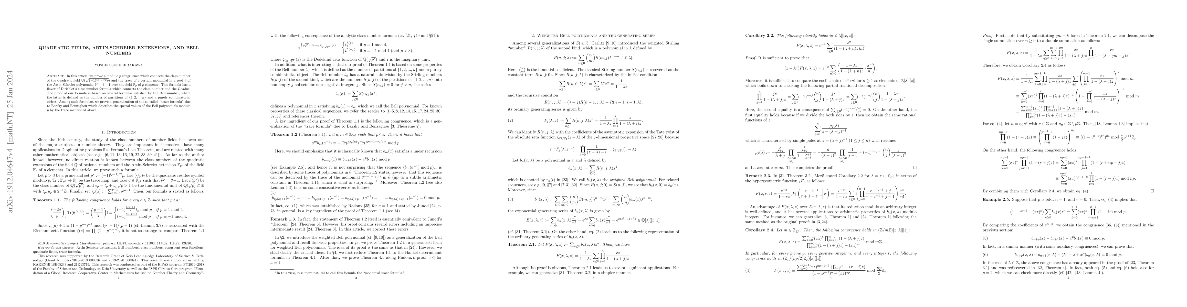 Thumbnail for Quadratic fields, Artin-Schreier extensions, and Bell numbers