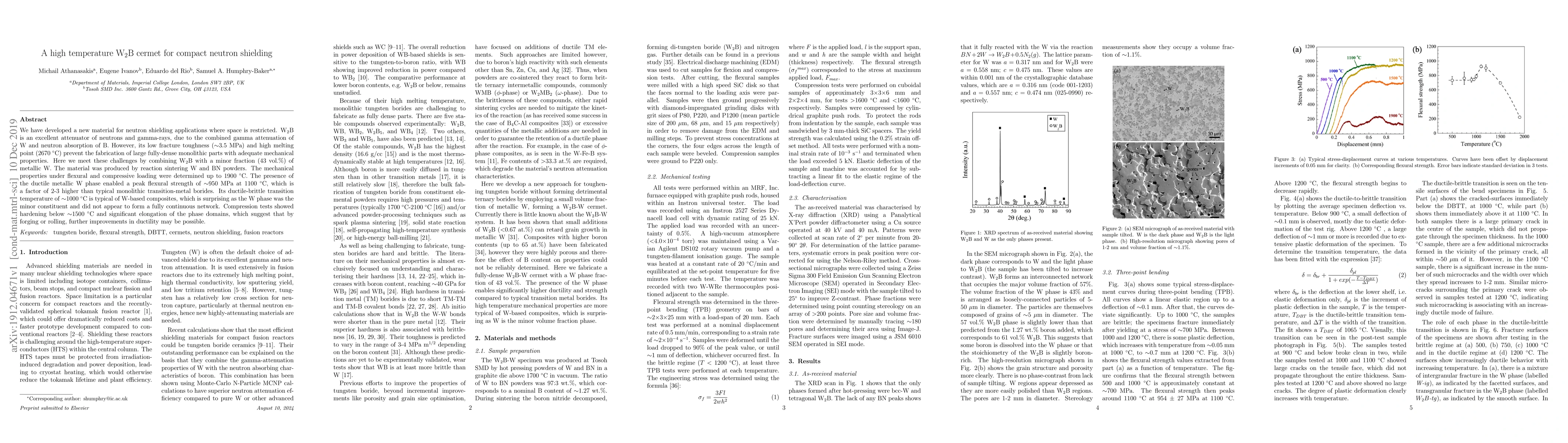 Thumbnail for A high temperature W$_2$B cermet for compact neutron shielding
