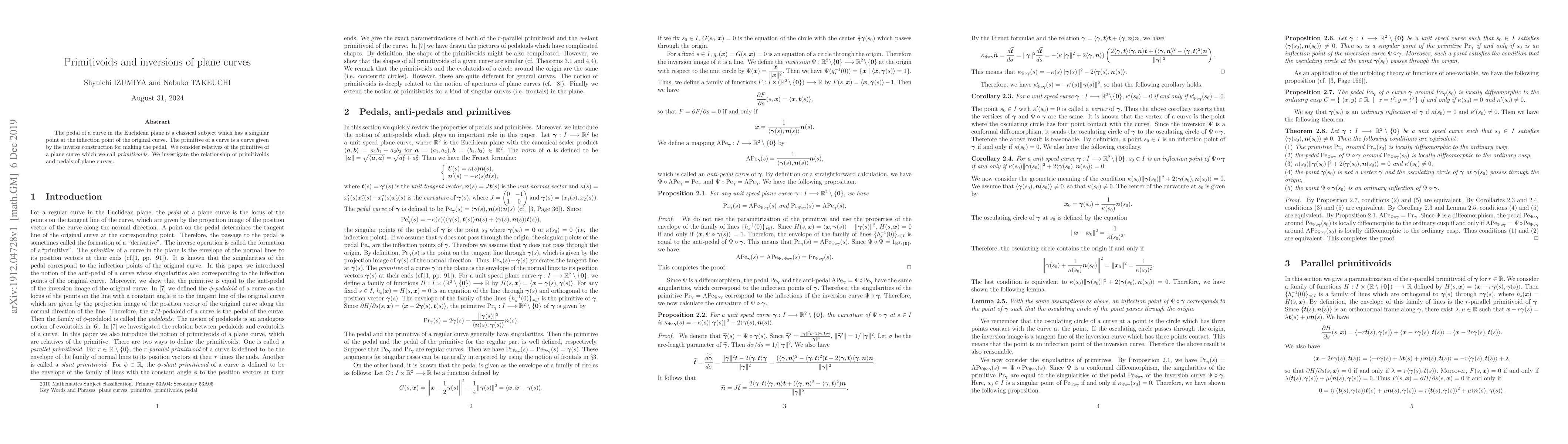 Thumbnail for Primitivoids and inversions of plane curves