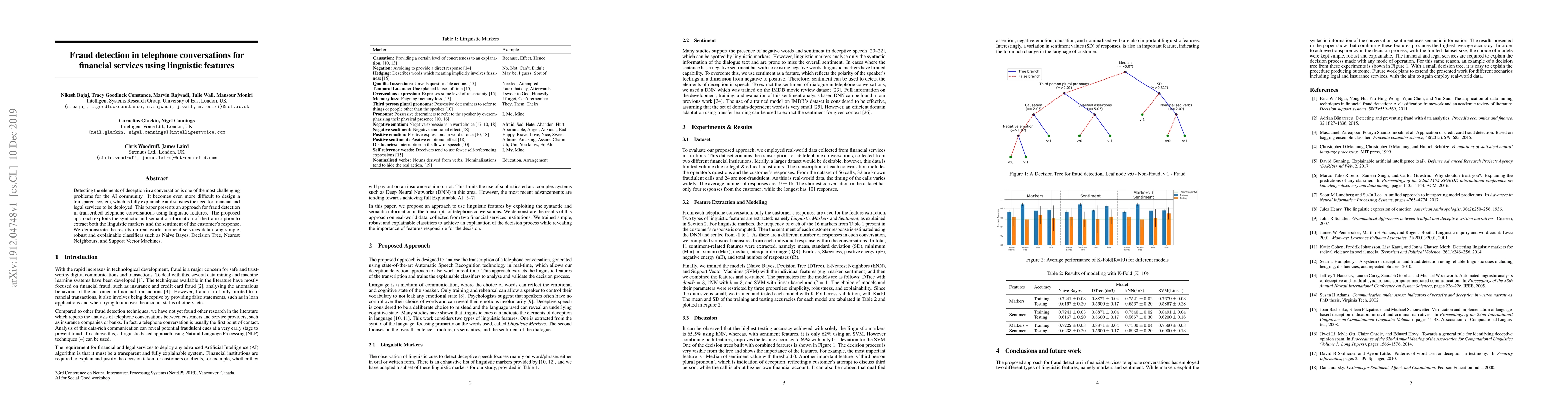 Thumbnail for Fraud detection in telephone conversations for financial services using
  linguistic features